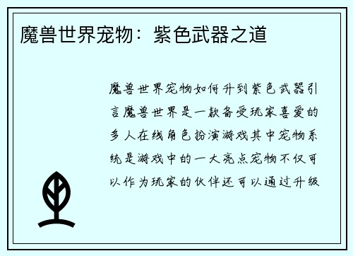 魔兽世界宠物：紫色武器之道